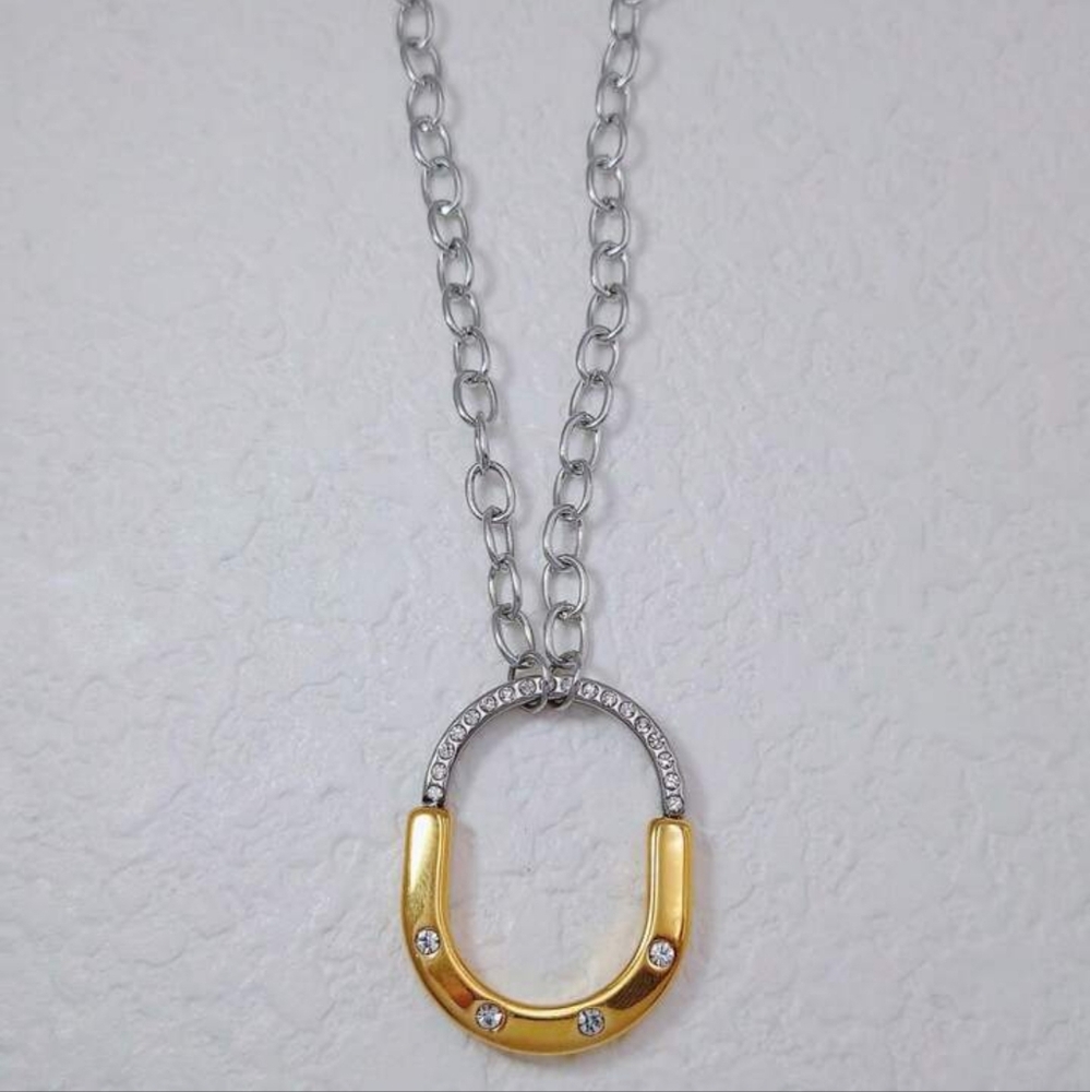 🔗🔗NEW🔗🔗 BEAUTIFUL!! CZ Two Tone 18kt Gold Plated Large Circle Necklace